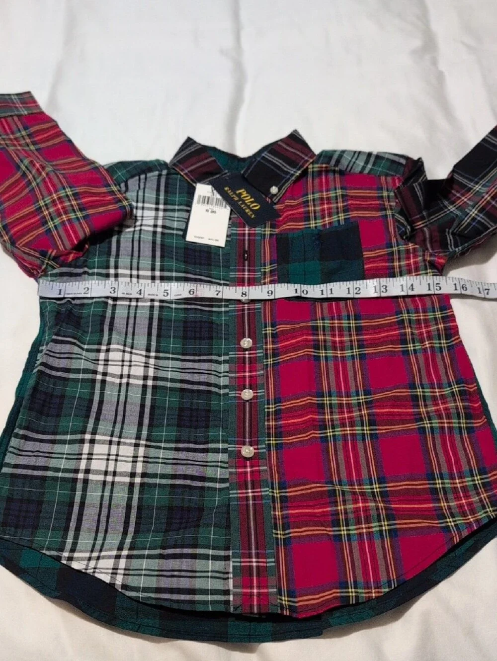 Polo by Ralph Lauren Red, Green, White Plaid Patchwork Button-Down Shirt
